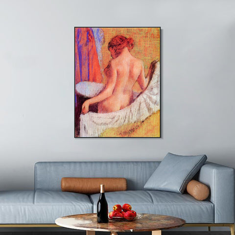 INVIN ART Framed Canvas Giclee Print Art After the Bath 2 by Edgar Degas Wall Art Living Room Home Office Decorations