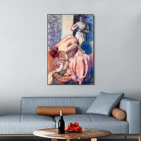 INVIN ART Framed Canvas Giclee Print Art Breakfast after Bathing by Edgar Degas Wall Art Living Room Home Office Decorations