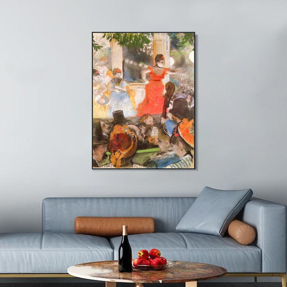 INVIN ART Framed Canvas Giclee Print Art Cafe Concert by Edgar Degas Wall Art