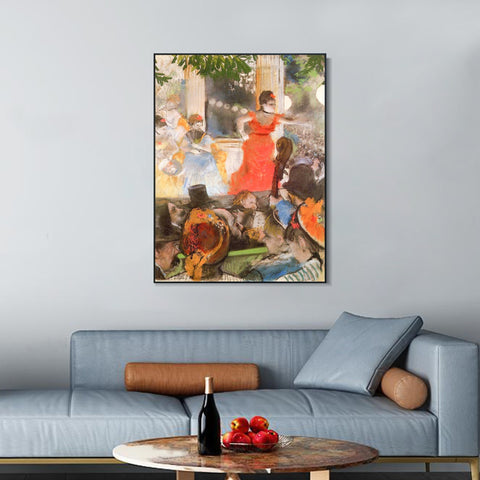 INVIN ART Framed Canvas Giclee Print Art Cafe Concert by Edgar Degas Wall Art Living Room Home Office Decorations