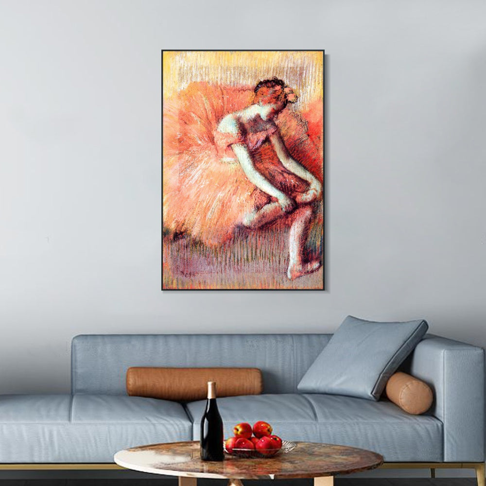 INVIN ART Framed Canvas Giclee Print Art Dancer Adjusting Her Sandel by Edgar Degas Wall Art