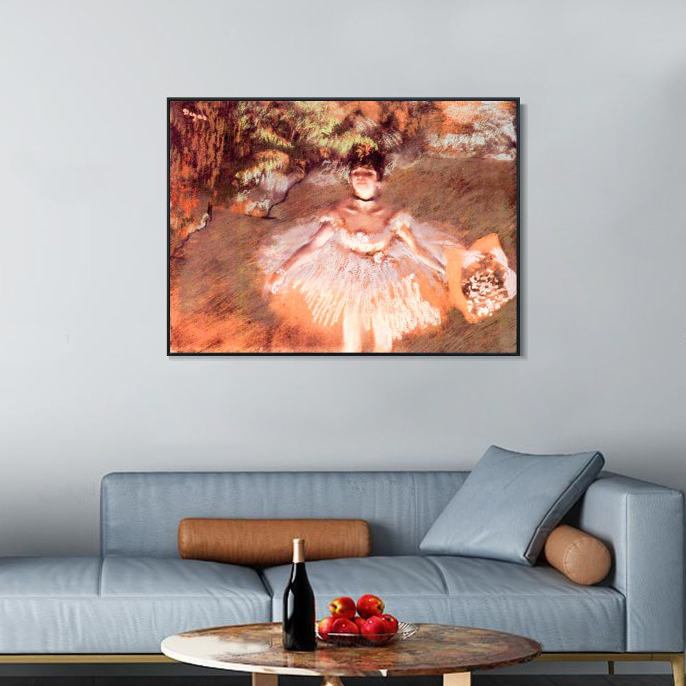 INVIN ART Framed Canvas Giclee Print Art Dancer Onstage with a Bouquet by Edgar Degas Wall Art