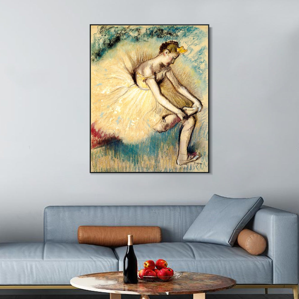 INVIN ART Framed Canvas Giclee Print Art Dancer Putting on Her Slipper by Edgar Degas Wall Art