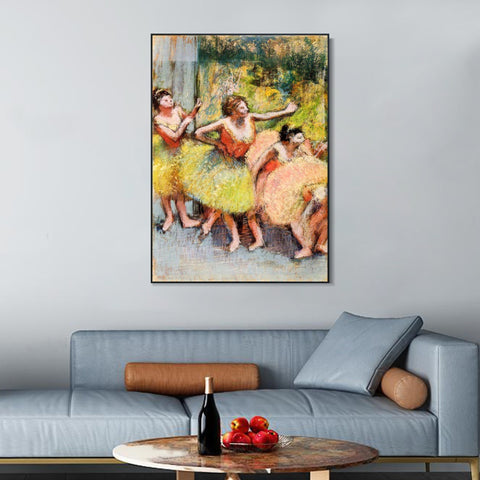 INVIN ART Framed Canvas Giclee Print Art Dancers in Green and Yellow,1899-1904 by Edgar Degas Wall Art Living Room Home Office Decorations