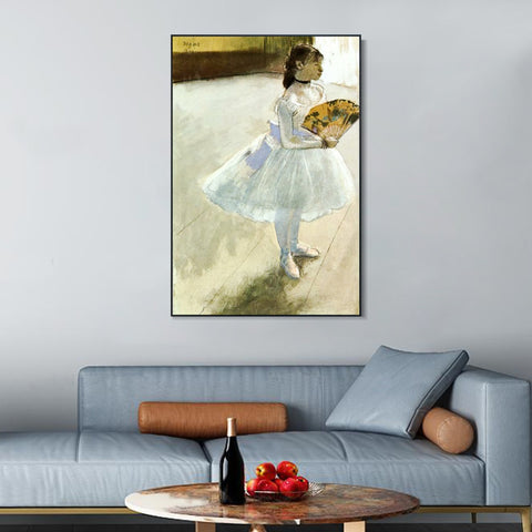 INVIN ART Framed Canvas Giclee Print Art Dancer with a Fan by Edgar Degas Wall Art Living Room Home Office Decorations