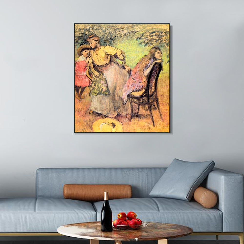 INVIN ART Framed Canvas Giclee Print Art Madame Alexis Rouart and Her Children by Edgar Degas Wall Art