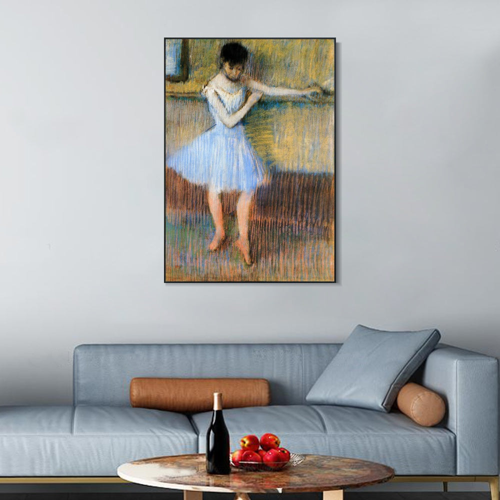 INVIN ART Framed Canvas Giclee Print Art Dancer in Blue at the Barre,circa 1889 by Edgar Degas Wall Art