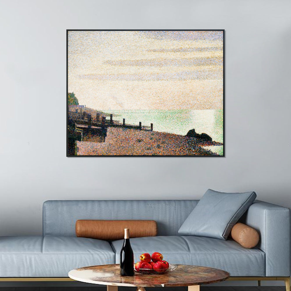 INVIN ART Framed Canvas Giclee Print Art Evening, Honfleur by Georges Seurat Wall Art Living Room Home Office Decorations