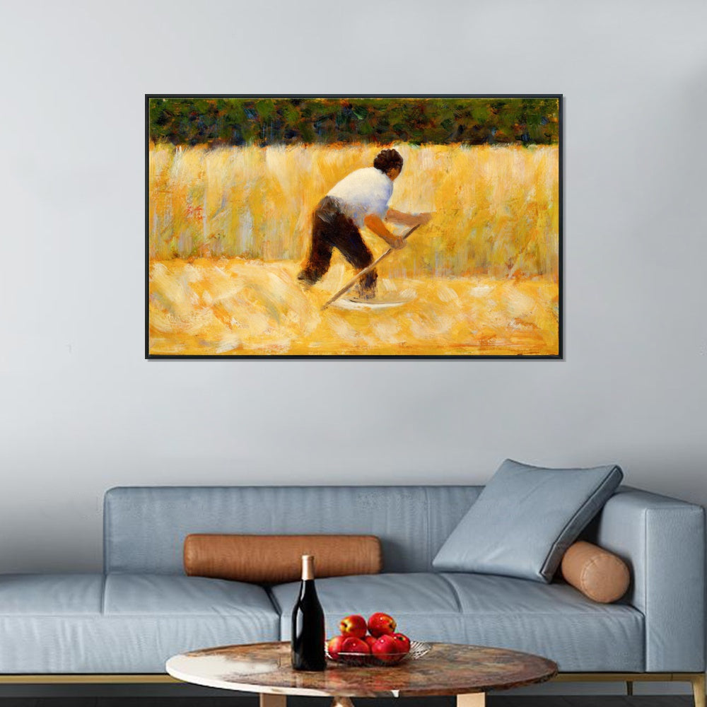 INVIN ART Framed Canvas Giclee Print Art Le Faucheur by Georges Seurat Wall Art Living Room Home Office Decorations