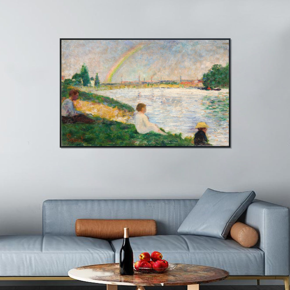 INVIN ART Framed Canvas Giclee Print Art Series#038 by Georges Seurat Wall Art Living Room Home Office Decorations