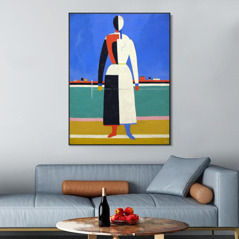 INVIN ART Framed Canvas Giclee Print Art Woman with rake,1928 by Kasimir Malevich Wall Art Living Room Home Office Decorations