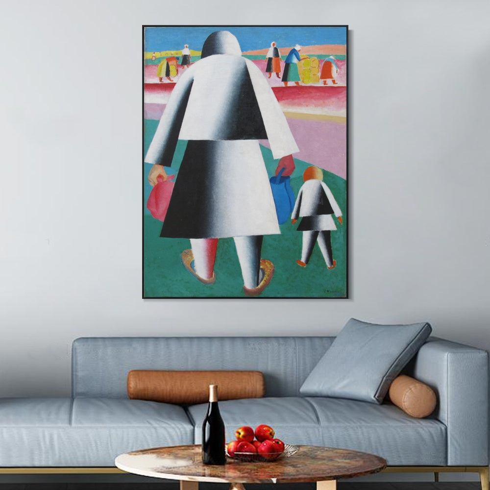 INVIN ART Framed Canvas Giclee Print Art towards the harvest (martha and vanka), 1928 by Kasimir Malevich Wall Art Living Room Home Office Decorations