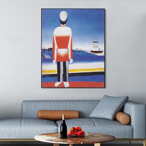 INVIN ART Framed Canvas Giclee Print Art Man in suprematic landscape by Kasimir Malevich Wall Art Living Room Home Office Decorations