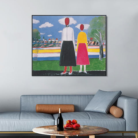 INVIN ART Framed Canvas Giclee Print Art Two figures in a landscape by Kasimir Malevich Wall Art Living Room Home Office Decorations
