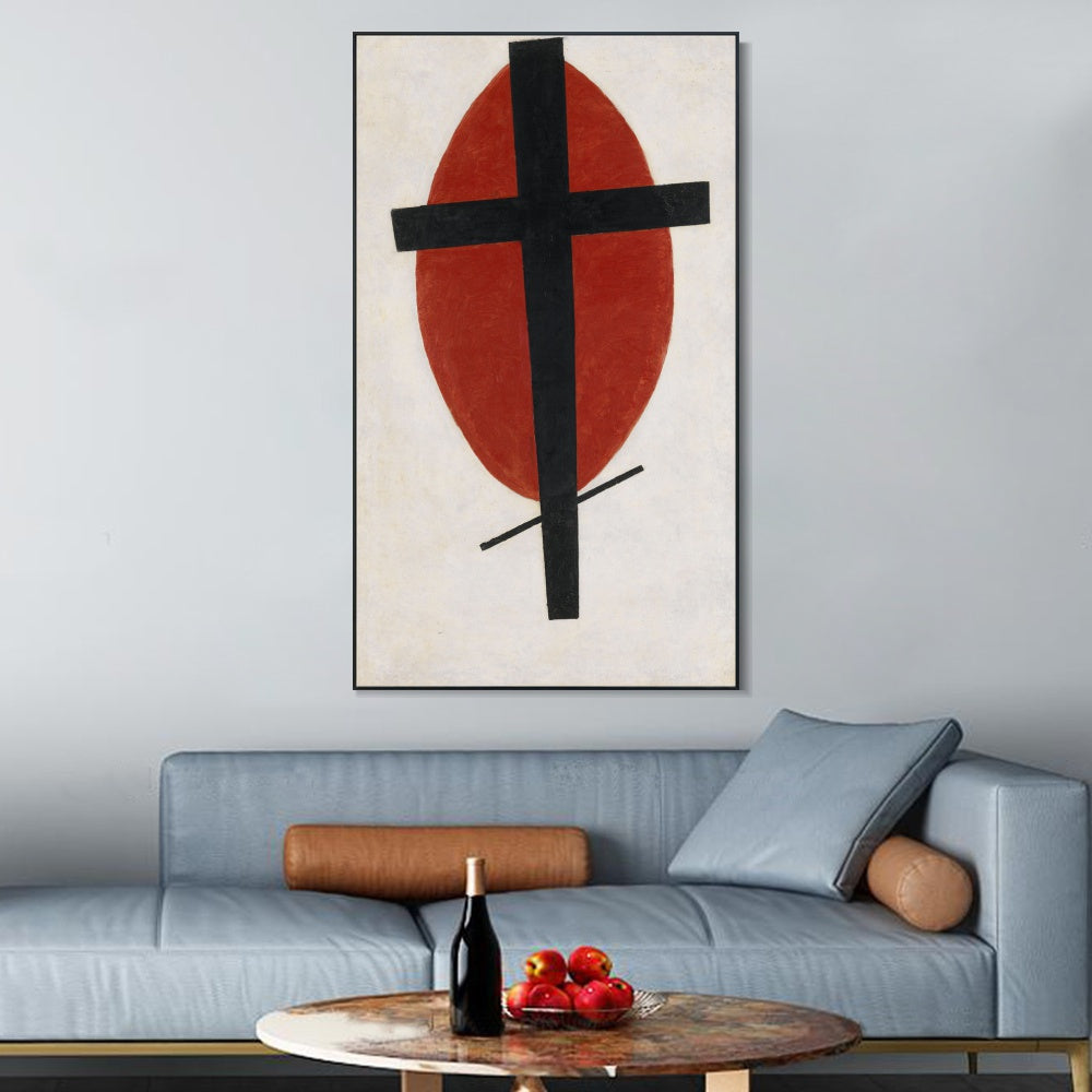 INVIN ART Framed Canvas Giclee Print Art Mystic Suprematism (Black Cross on Red Oval) by Kasimir Malevich Wall Art Living Room Home Office Decorations