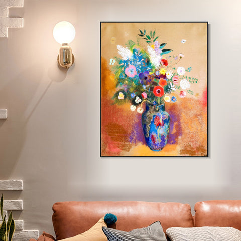 INVIN ART Framed Canvas Flowers in a Vase#019 by Odilon Redon Wall Art Living Room Home Office Decorations