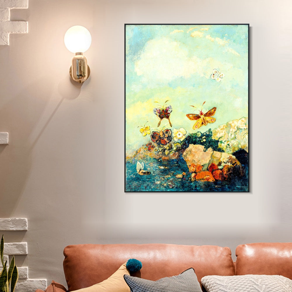 INVIN ART Framed Canvas Butterflies by Odilon Redon Wall Art Living Room Home Office Decorations