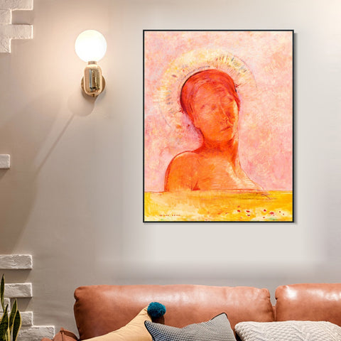 INVIN ART Framed Canvas Closed Eyes by Odilon Redon Wall Art Living Room Home Office Decorations