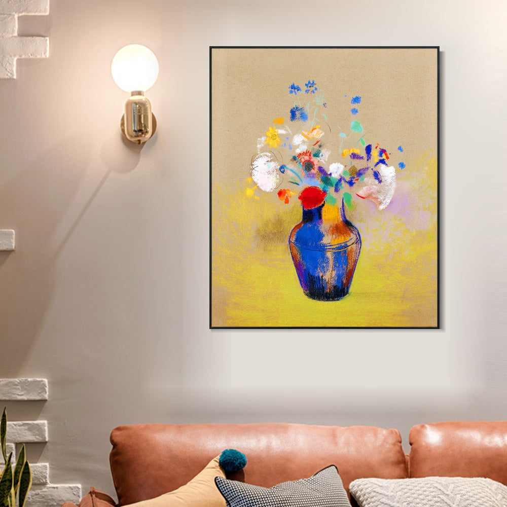 INVIN ART Framed Canvas Flowers in a Vase by Odilon Redon Wall Art Living Room Home Office Decorations