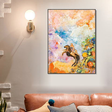 INVIN ART Framed Canvas Muse on Pegasus by Odilon Redon Wall Art Living Room Home Office Decorations