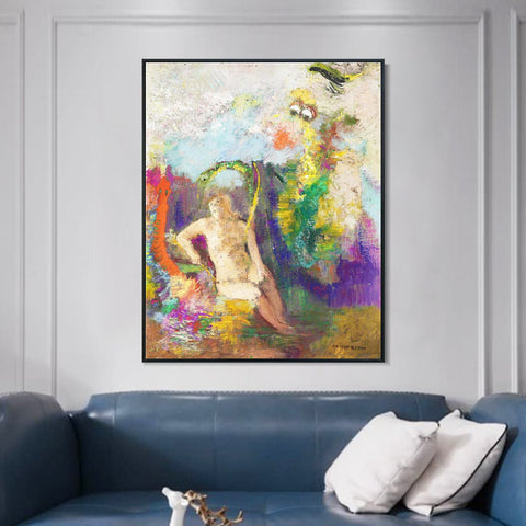 INVIN ART Framed Canvas Landscape with Eve by Odilon Redon Wall Art Living Room Home Office Decorations