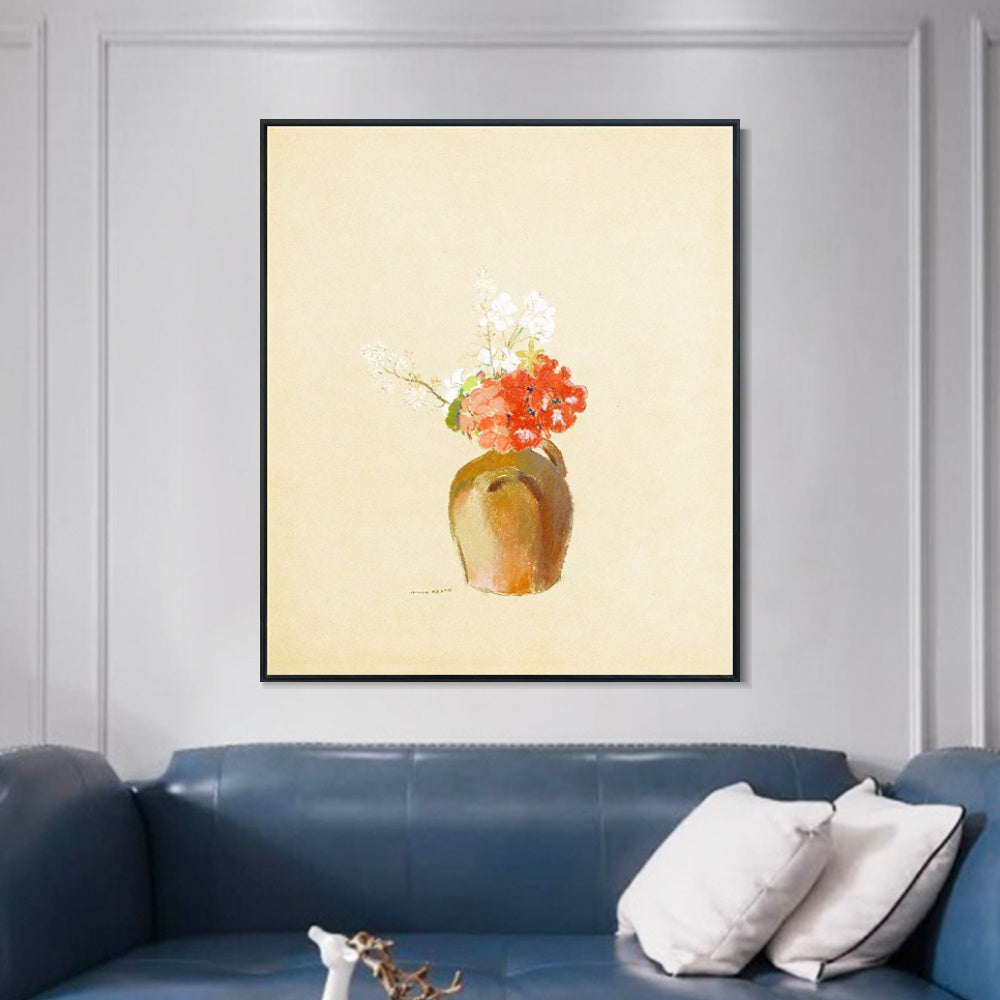 INVIN ART Framed Canvas Flowers in a Pot by Odilon Redon Wall Art Living Room Home Office Decorations