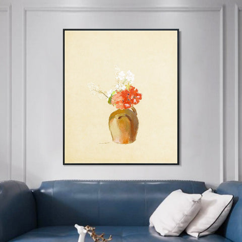INVIN ART Framed Canvas Flowers in a Pot by Odilon Redon Wall Art Living Room Home Office Decorations