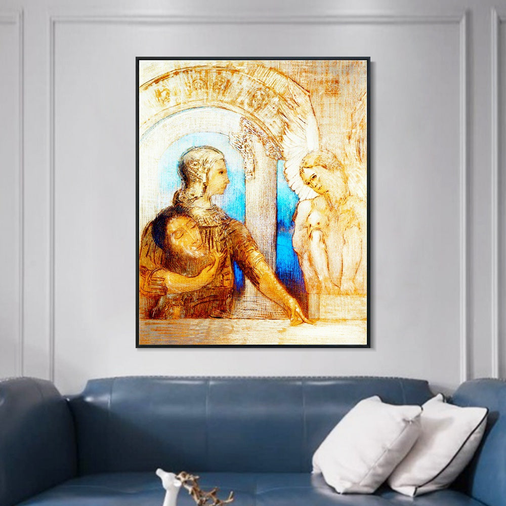 INVIN ART Framed Canvas The Mystical Knight by Odilon Redon Wall Art Living Room Home Office Decorations