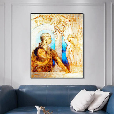 INVIN ART Framed Canvas The Mystical Knight by Odilon Redon Wall Art Living Room Home Office Decorations