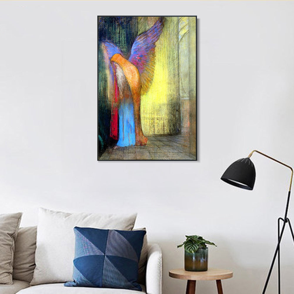 INVIN ART Framed Canvas Winged Old Man with a Long White Beard by Odilon Redon Wall Art Living Room Home Office Decorations