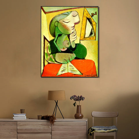 INVIN ART Framed Canvas Giclee Print Art Portrait de femme (Femme lisant) by Pablo Picasso Wall Art Living Room Home Office Decorations
