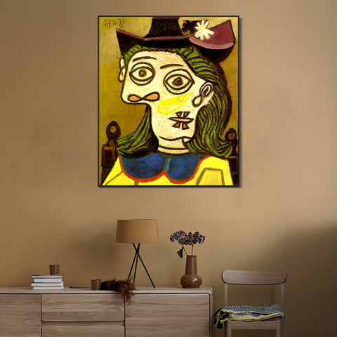 INVIN ART Framed Canvas Giclee Print Art 1939 Woman's head with purple hat by Pablo Picasso Wall Art Living Room Home Office Decorations