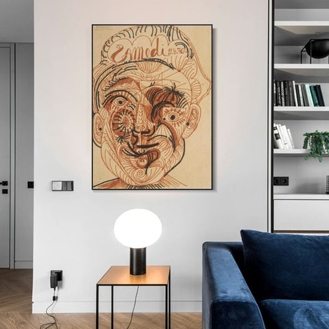 INVIN ART Framed Canvas Giclee Print Art Man's head#1 by Pablo Picasso Wall Art Living Room Home Office Decorations