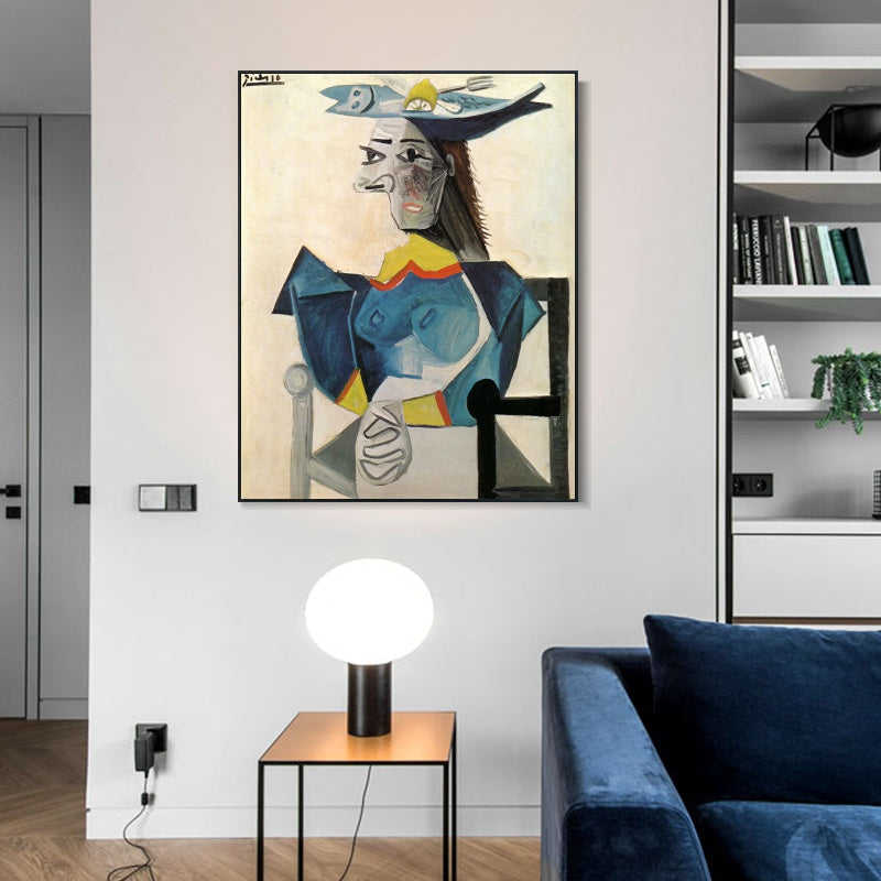 INVIN ART Framed Canvas Giclee Print Art Woman sitting in hat-fish by Pablo Picasso Wall Art