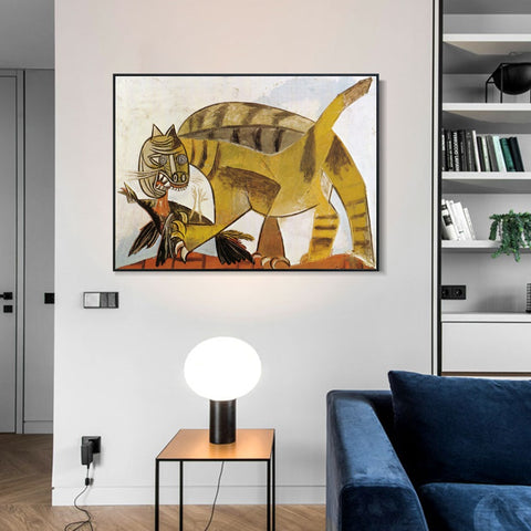 INVIN ART Framed Canvas Giclee Print Art 1939 The cat the bird by Pablo Picasso Wall Art Living Room Home Office Decorations