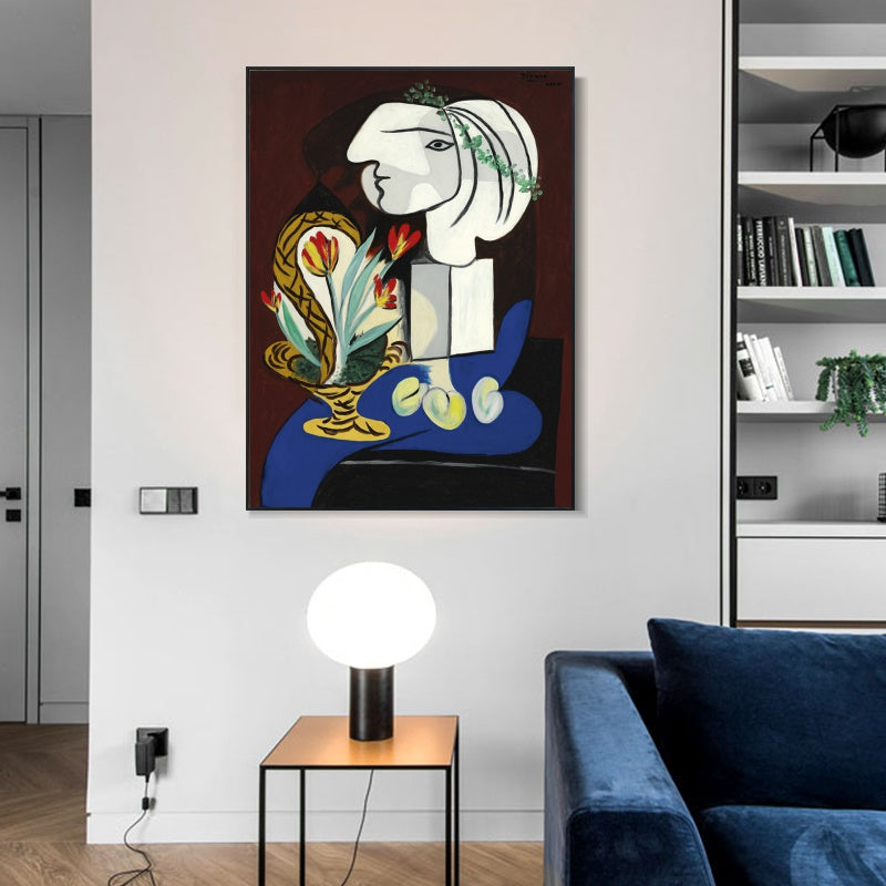 INVIN ART Framed Canvas Giclee Print Art Still life with tulips by Pablo Picasso Wall Art