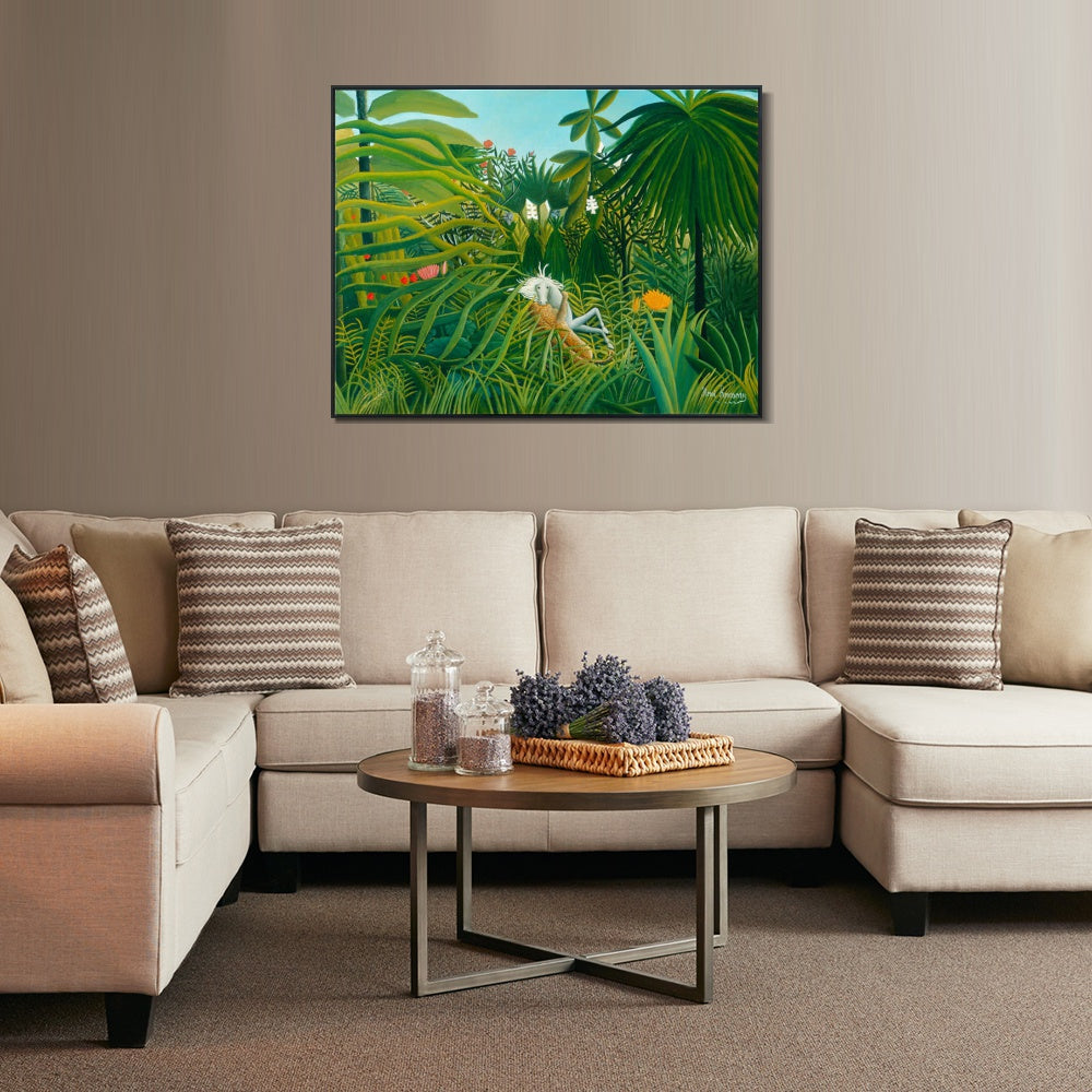 INVIN ART Framed Canvas Giclee Print Art Jaguar Attacking A Horse by Henri Rousseau Wall Art