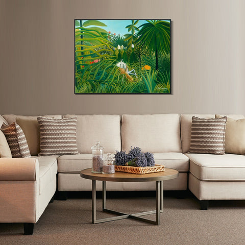 INVIN ART Framed Canvas Giclee Print Art Jaguar Attacking A Horse by Henri Rousseau Wall Art Living Room Home Office Decorations
