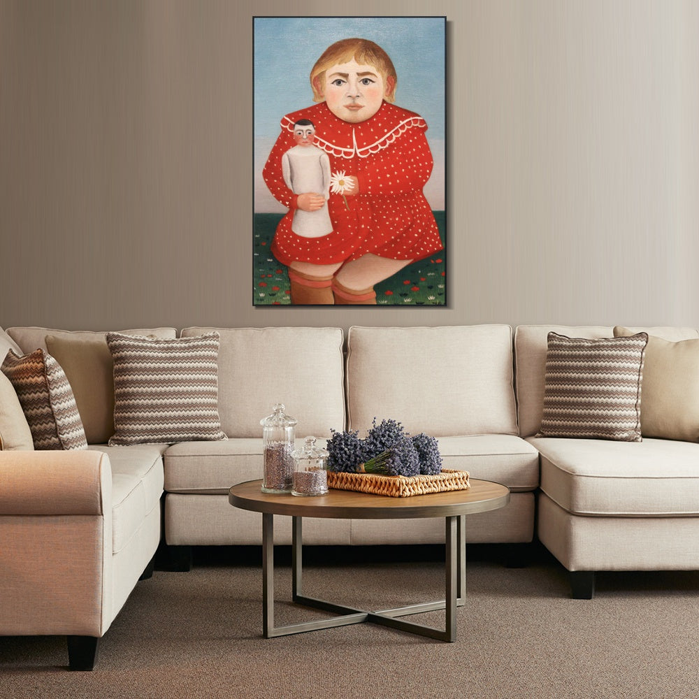 INVIN ART Framed Canvas Giclee Print Art The Girl with a Doll,1905 by Henri Rousseau Wall Art