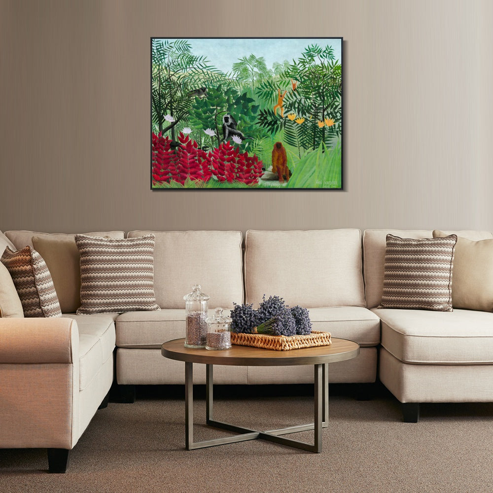 INVIN ART Framed Canvas Giclee Print Art Tropical Forest Monkeys by Henri Rousseau Wall Art