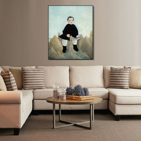 INVIN ART Framed Canvas Giclee Print Art Boy On The Rocks 1897 by Henri Rousseau Wall Art Living Room Home Office Decorations
