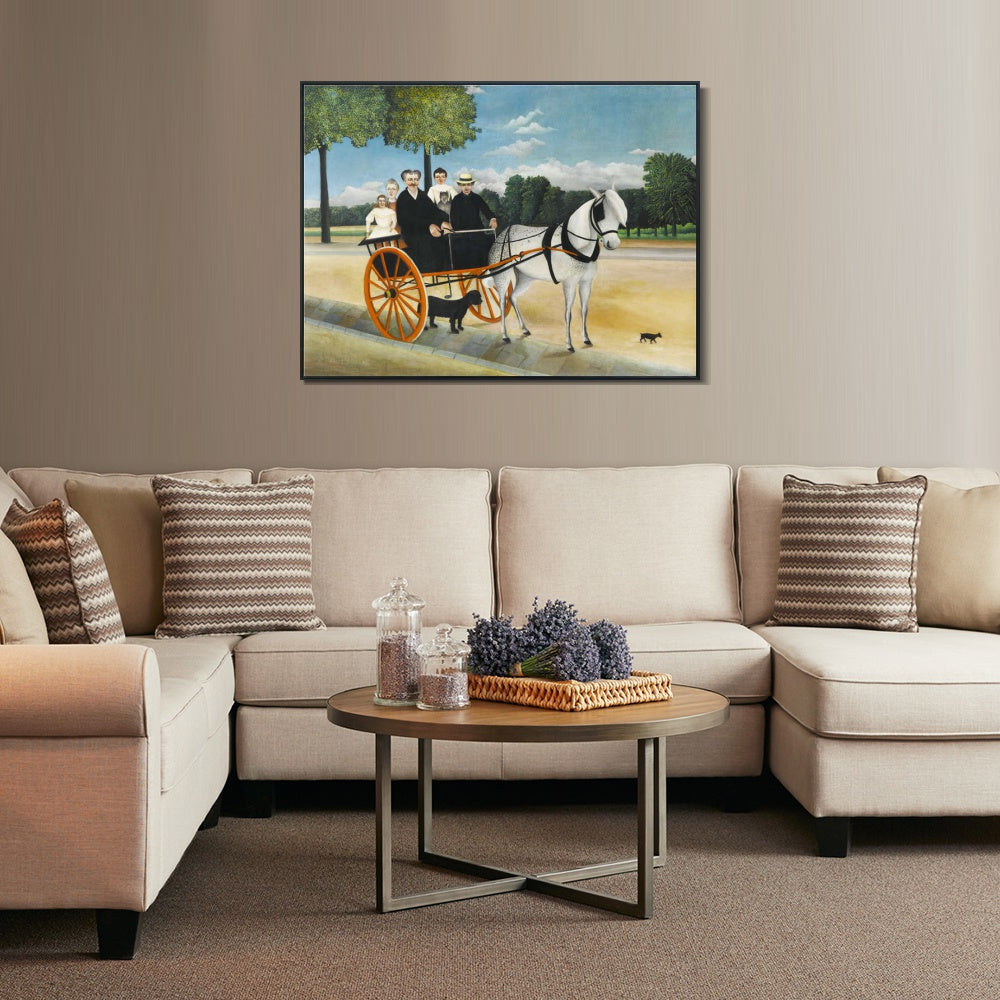 INVIN ART Framed Canvas Giclee Print Art The Horse-Drawn Carriage of Father Junier,1908 by Henri Rousseau Wall Art