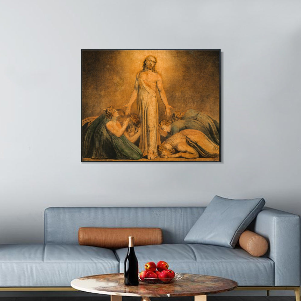 INVIN ART Framed Canvas Giclee Print Art Christ Appearing to The Apostles After The Resurrection by William Blake Wall Art
