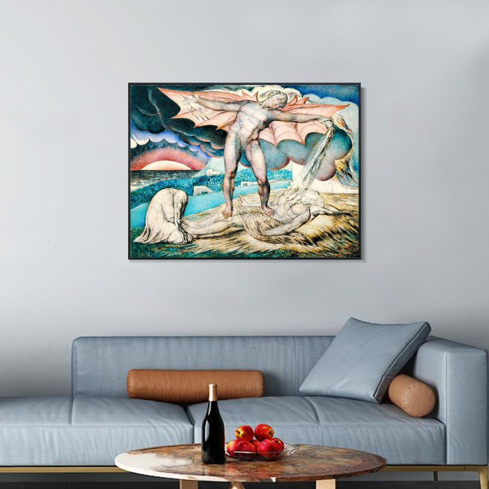 INVIN ART Framed Canvas Giclee Print Art Satan Smiting Job with Sore Boils by William Blake Wall Art