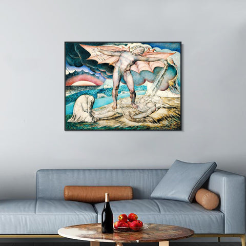 INVIN ART Framed Canvas Giclee Print Art Satan Smiting Job with Sore Boils by William Blake Wall Art Living Room Home Office Decorations