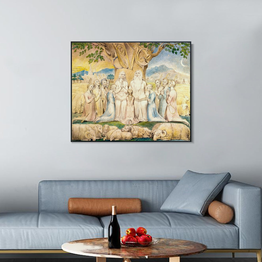 INVIN ART Framed Canvas Giclee Print Art Job and His Family by William Blake Wall Art