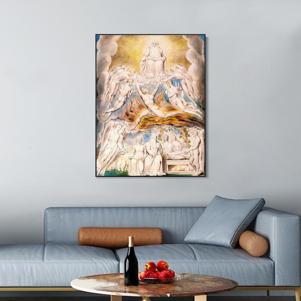 INVIN ART Framed Canvas Giclee Print Art Satan Before Throne of GOD Old Master by William Blake Wall Art