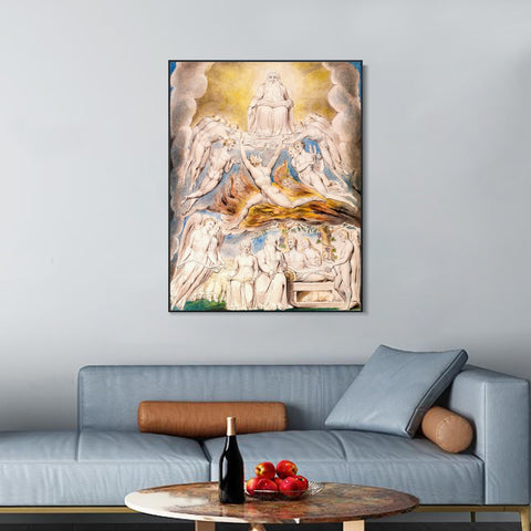 INVIN ART Framed Canvas Giclee Print Art Satan Before Throne of GOD Old Master by William Blake Wall Art Living Room Home Office Decorations