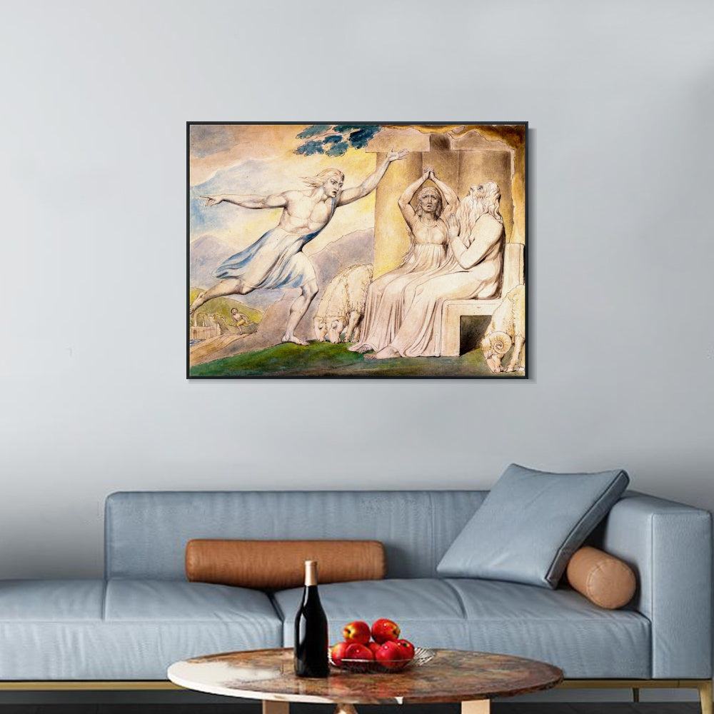 INVIN ART Framed Canvas Giclee Print Art The Messengers Tell Job of His Misfortunes by William Blake Wall Art