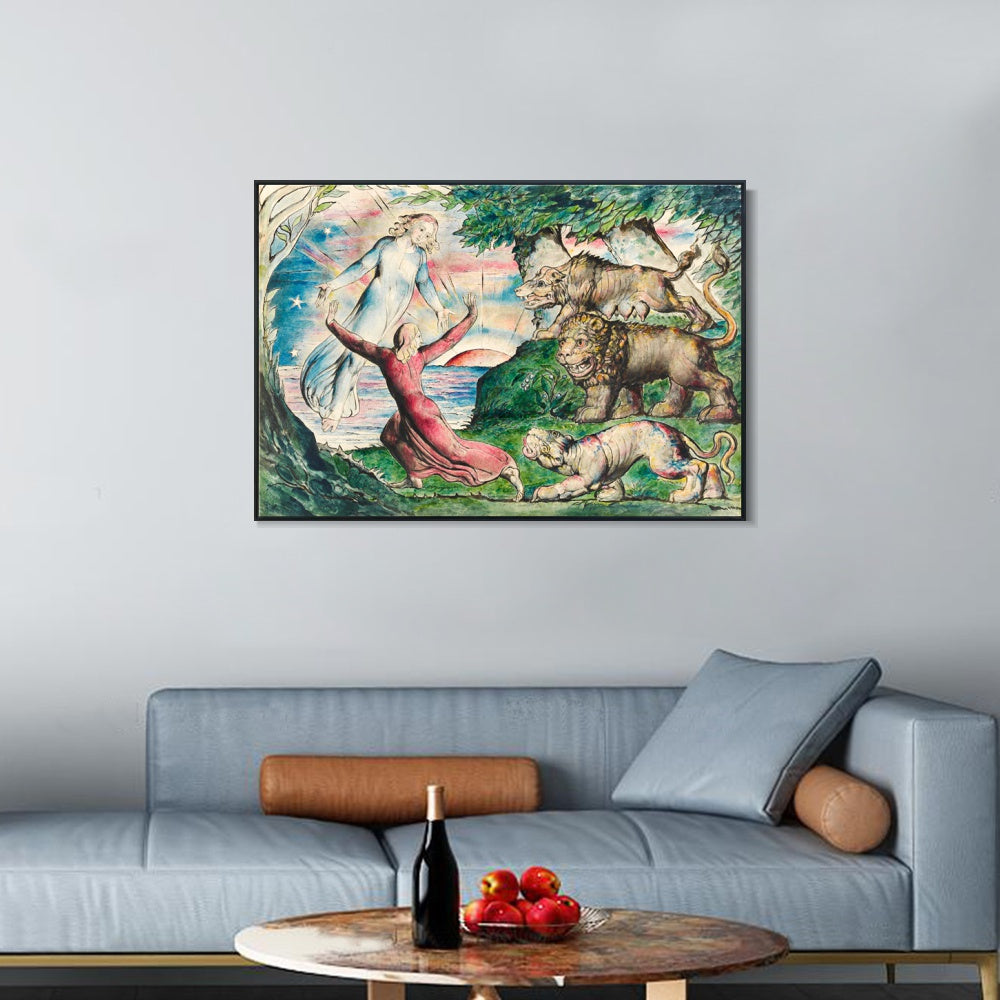 INVIN ART Framed Canvas Giclee Print Art Dante Running from The Three Beasts by William Blake Wall Art